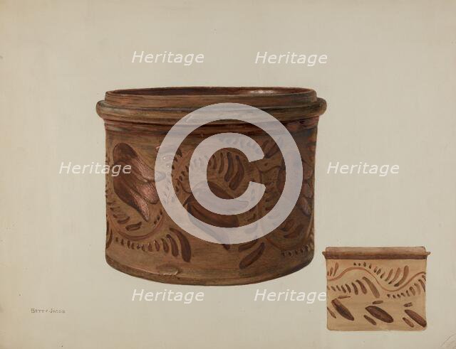 Pa. German Butter Crock, c. 1940. Creator: Betty Jacob.