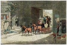 Coach arriving in the yard of an inn, 1890. Artist: Unknown