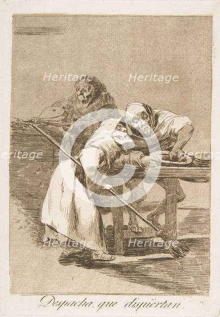 Plate 78 from' Los Caprichos': Be quick, they are waking up (Despacha, que dispiértan.), 1799. Creator: Francisco Goya.