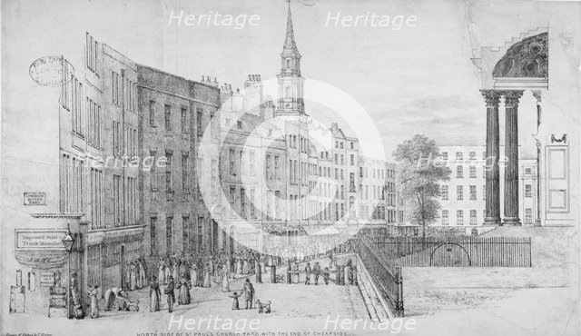 North side of St Paul's Churchyard, with the end of Cheapside, City of London, 1822. Artist: Thomas Horner