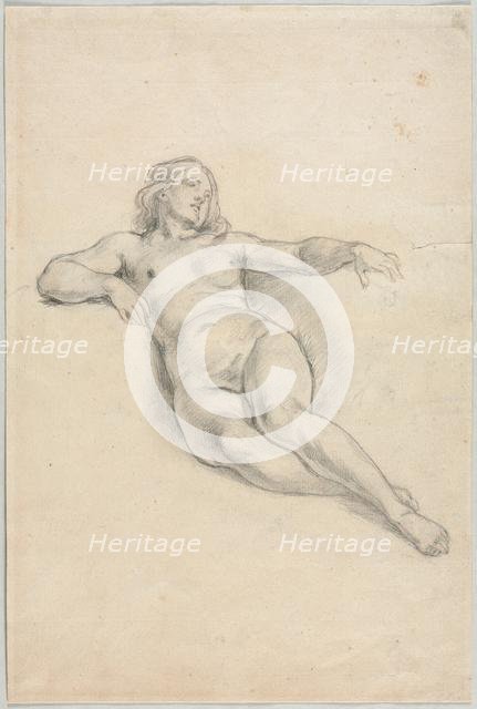 Reclining Female Nude (recto); Various Sketches of Figures and Plants (verso), 19th century. Creator: Anonymous.