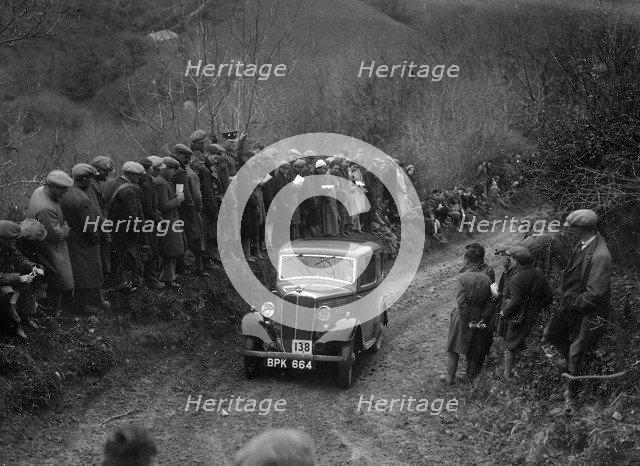 Standard of CS John competing in the MCC Lands End Trial, 1935. Artist: Bill Brunell.