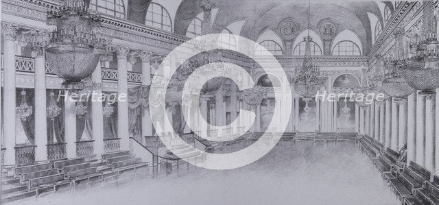 Interior of the Ballroom of the Assembly of the Nobility in Moscow, 1840s.