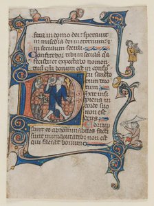 Leaf from a Psalter: Initial D: A Fool Rebuked by God, c. 1300-1320. Creator: Unknown.
