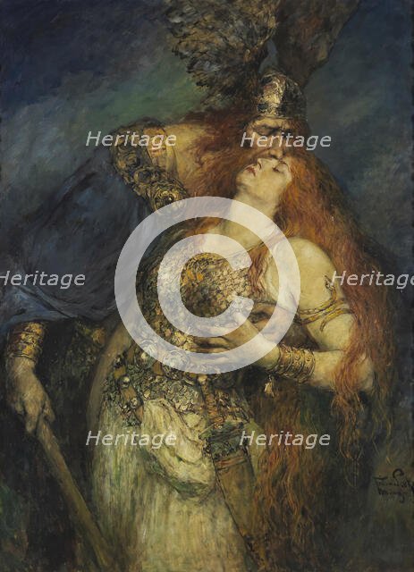 Wotan's farewell to Brunhilde, c. 1910. Creator: Leeke, Ferdinand (1859-1937).