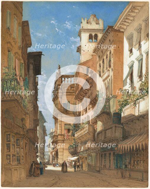 Corso Sant' Anastasia with the Palazzo Maffei in Verona, 1855. Creator: William Callow.