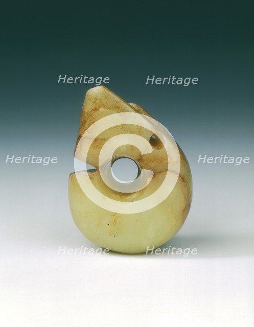 Yellowish jade pig-dragon pendant, Neolithic, Hongshan culture, North China, c3500 BC-2200 BC. Artist: Unknown