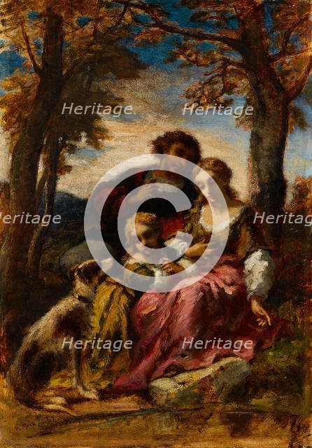 Figures and a Dog in a Landscape, 1852. Creator: Narcisse Virgile Diaz de la Pena.