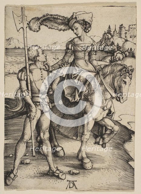 The Lady on Horseback and the Lansquenet, ca. 1497. Creator: Albrecht Durer.