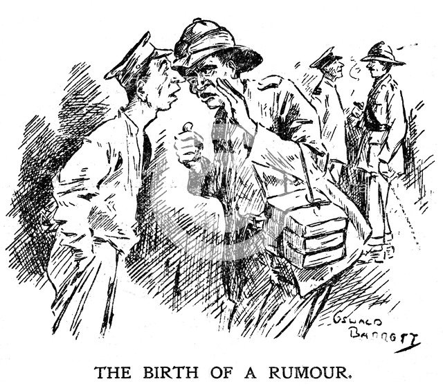 Cartoon from the ship board paper The Comet, troopship 'RMS Caronia', 1916-1917. Artist: Barret