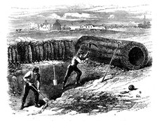 Siege Operations at Chatham: sappers working behind sap roller, 1871. Creator: Unknown.