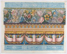 Sheet with lace atop a floral garland with drapery below, late 18th-..., late 18th-mid-19th century. Creator: Anon.