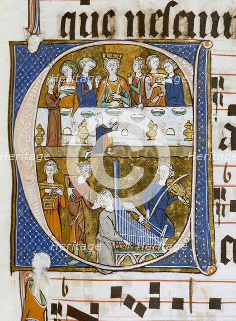 Feasting and musicians, 1290. Creator: Unknown.