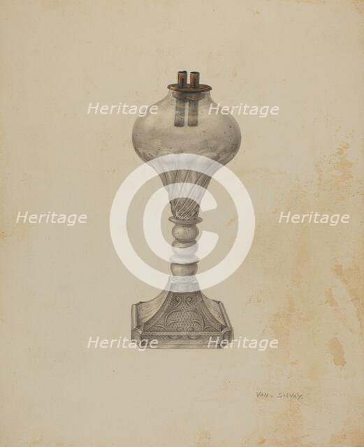 Whale Oil Lamp, c. 1941. Creator: Van Silvay.