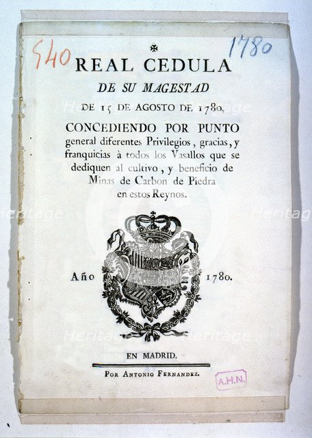 Royal Proclamation of King Charles III, 1780, privileges of the Crown to the vassals engaged in t…