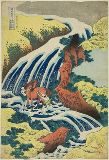 Yoshitsune's Horse-washing Falls at Yoshino in Yamato Province (Washu Yoshino Yoshitsun..., c. 1833. Creator: Hokusai.