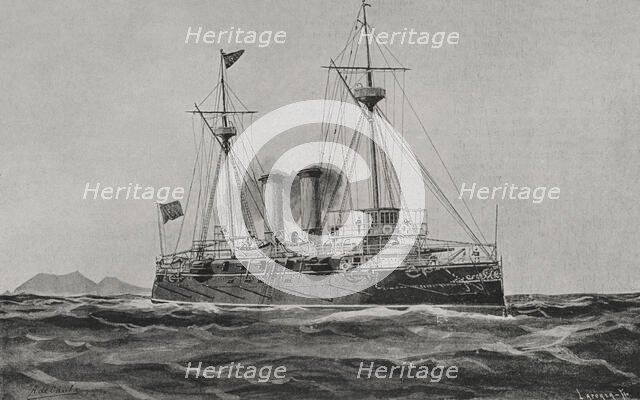 Spanish-American War (1898): Battleship cruiser "Infanta María Teresa", Spanish navy, 1898. Creator: Enrique Laporta Valor.