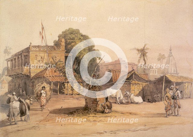 Indian village, c1835. Creator: William Prinsep.