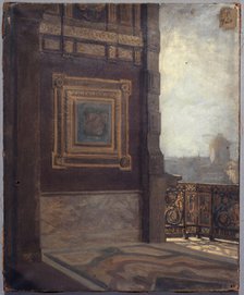 Balcony at the end of the small gallery in the Louvre in 1872. Creator: Lucien Etienne Melingue.
