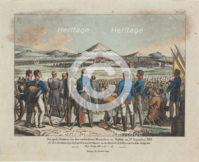 The great feast of the three allied monarchs at Teplitz (Teplice) on 2 September 1813. Artist: Campe, August Friedrich Andreas (1777-1846)