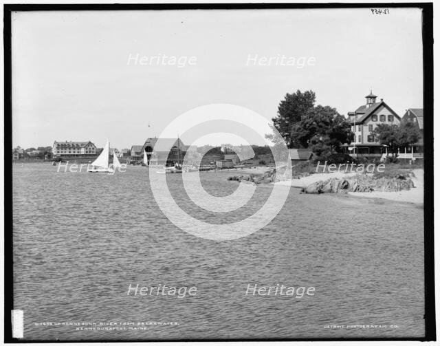 Up Kennebunk River from breakwater, Kennebunkport, Maine, between 1890 and 1901. Creator: Unknown.