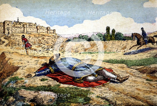 Death of King Sancho II of Castile and Leon in 1072 at hands of Bellido Dolfos before the city of…