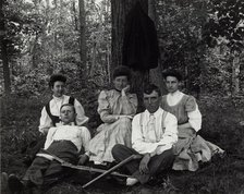 Untitled (Three Women, Two Men), c1900, printed c1980. Creator: Unknown.