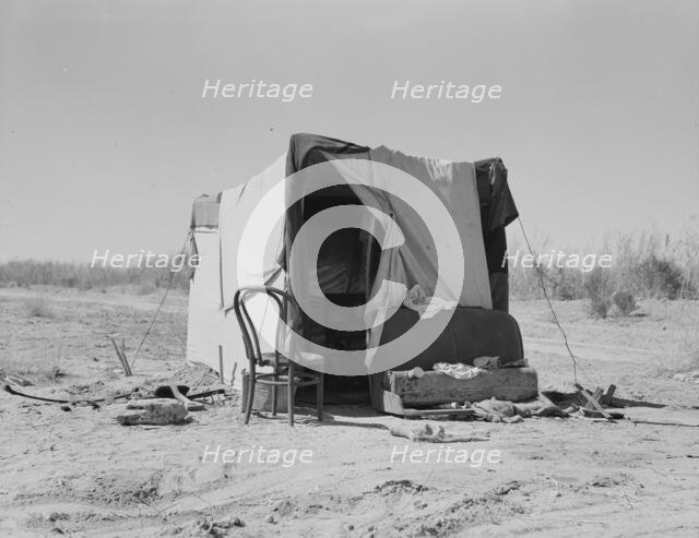 Drought refugees, camp along the roadside, Imperial County, California, 1937. Creator: Dorothea Lange.