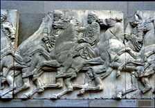 West frieze of the Parthenon representing some riders with companions preparing for the Parrathen…
