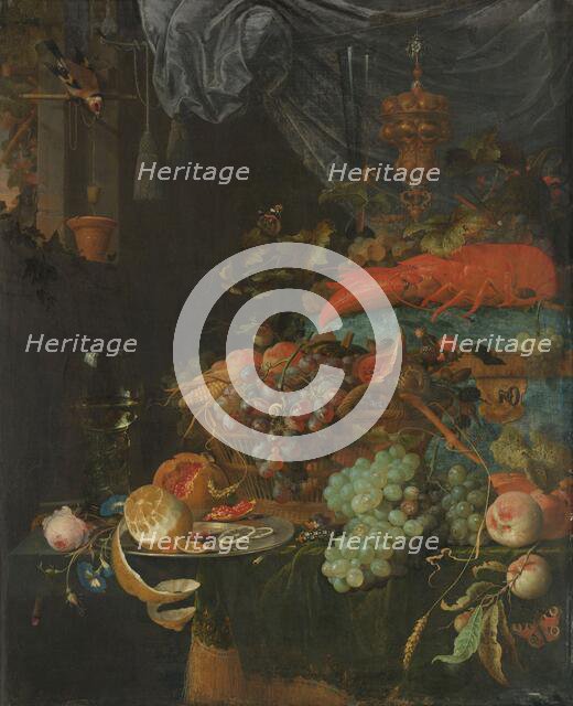 Still Life with Fruit and a Goldfinch, 1660-1679. Creator: Abraham Mignon.