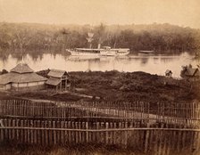 Malaya: steam yacht of the governor of the Straits Settlement on a Malaysian river, 1880. Creator: John Edmund Taylor.