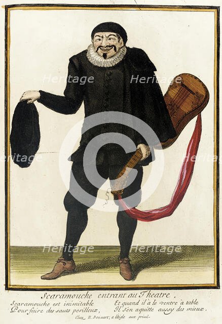 Recueil des modes de la cour de France, 'Scaramouche Entrant au Theatre', between c1678 and c1693. Creator: Nicolas Bonnart.
