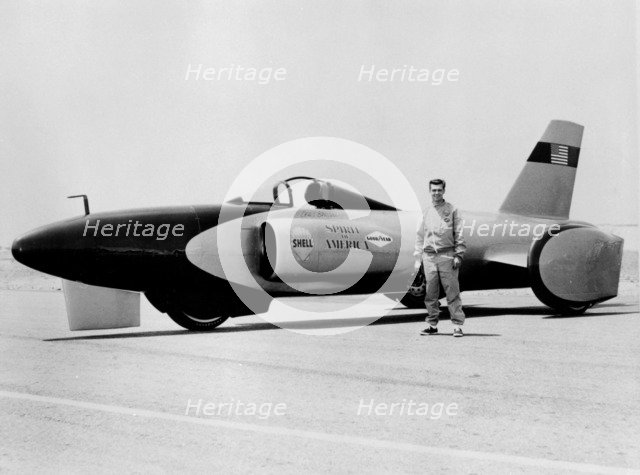Craig Breedlove with 'Spirit of America' Land Speed Record car, c1963. Artist: Unknown