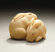 Rabbit Pair, Mid- to late 19th century. Creator: Kaigyokusai Masatsugu.
