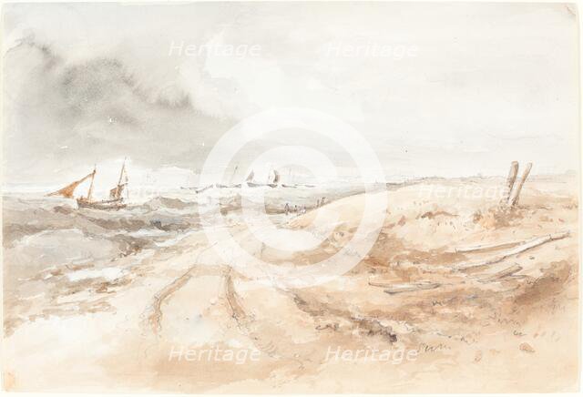 Shore Scene with Boats in Choppy Water, first half 19th century. Creator: Unknown.