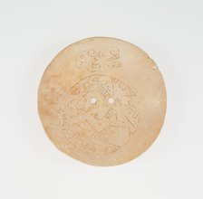 Disc from an Earflare Inscied with a Figure in Contoured Pose, A.D. 1200/1500. Creator: Unknown.