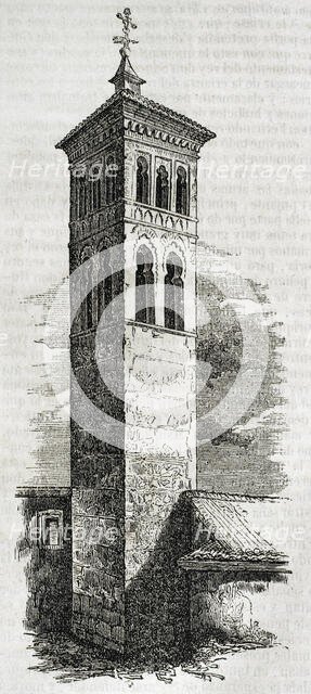 Tower of the Church of San Román,  Toledo, Spain, 1852. Built in the 13th century in Mudejar style.  Creator: Unknown.
