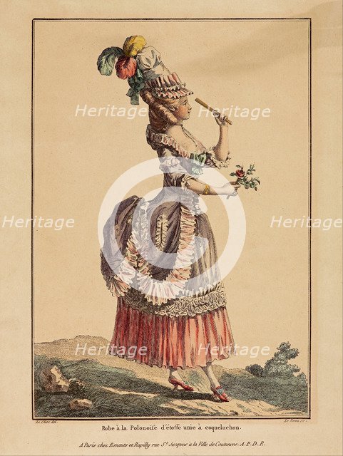 A Polonaise Dress with draped overskirt. (From Gallerie des Modes et Costumes Francais), 1778. Artist: Le Clerc, Pierre Thomas (1739-1796)