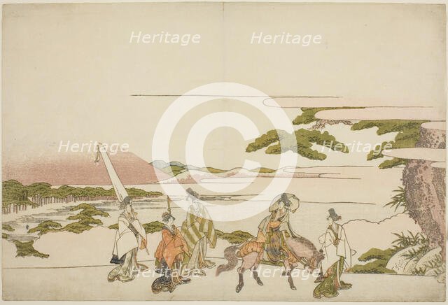 Parody of Ariwara no Narihira's eastern journey, c. 1803. Creator: Hokusai.