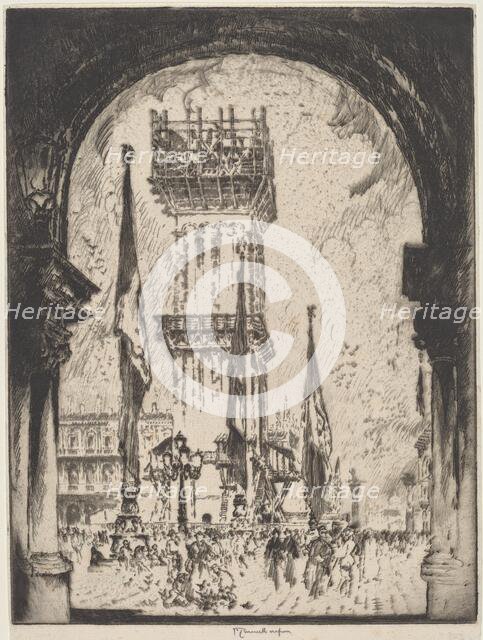 Rebuilding the Campanile, Venice, No.I, 1911. Creator: Joseph Pennell.