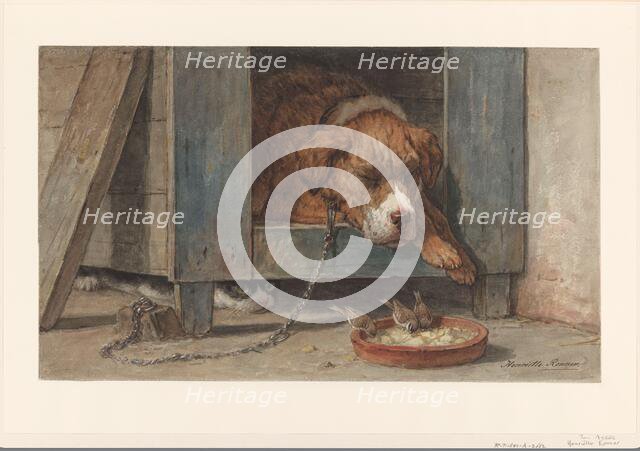 Cat spies birds with a sleeping dog, 1831-1892. Creator: Henriette Ronner.