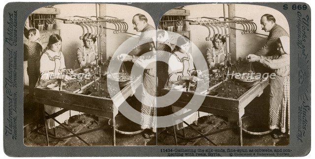 Manufacturing silk, Syria, 1900s.Artist: Underwood & Underwood