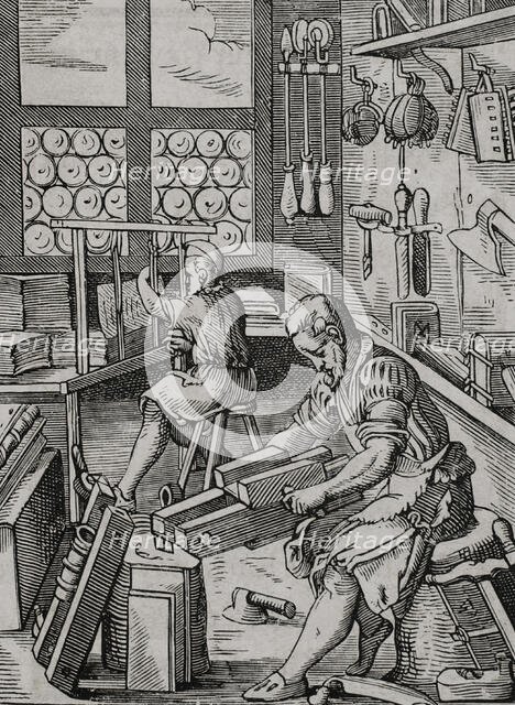Bindery workshop, 16th century (1877).  Creator: Jost Ammon.