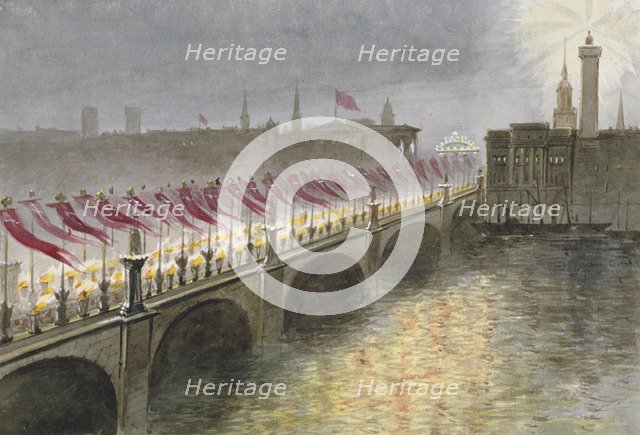 View of London Bridge on the night of the arrival of the Princess Alexandra of Denmark, 1863         Artist: Maul