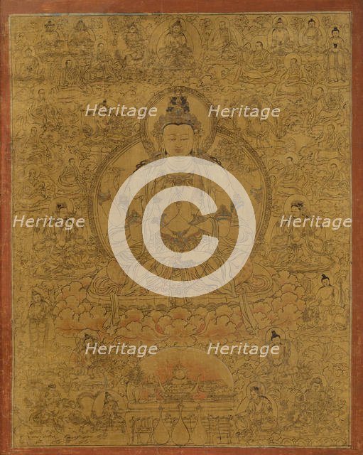 Sadaksari-Lokeshvara Surrounded by Manifestations and Monks, late 15th century. Creator: Unknown.