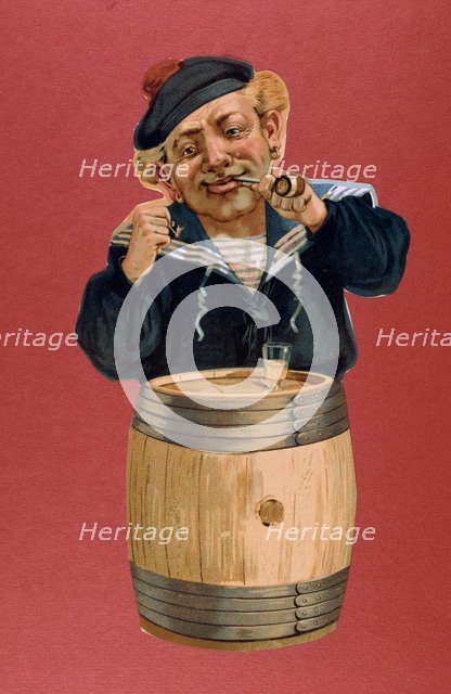 Sailor smoking a pipe and drinking rum, 1900. Artist: Unknown