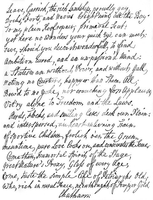 Poem by Lord Chatham to David Garrick, 18th century, (1840). Artist: William Pitt