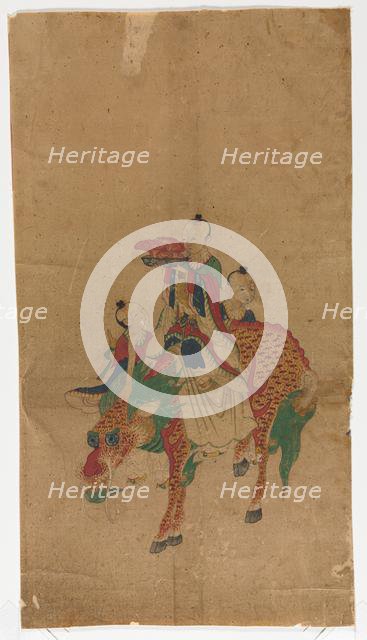 Daoist Immortal on a Kilin and Two Attendants, late 1800s. Creator: Sa Lin Pun (Korean).