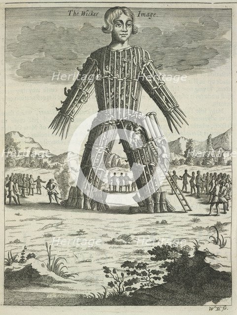 Wicker man (from Britannia Antiqua Illustrata by Aylett Sammes), 1676. Artist: Anonymous  