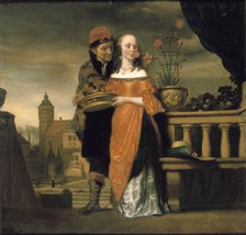 A Man holding a Carnation to a Woman's Nose: An Allegory of the Sense of Smell, pre 1660. Artist: Nicolaes Maes.